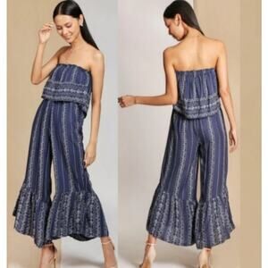 Japna Jumpsuit Womens Large Floral Flare Leg Strapless Romper Boho Cottagecore